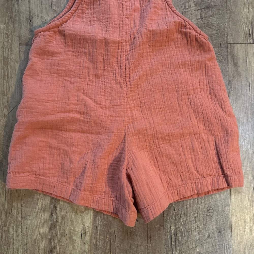 Billabong Gauze Overall Shorts Romper Coral Loose Fit Beachy Size Small - Picture 13 of 13